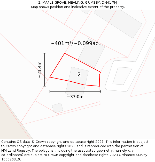 2, MAPLE GROVE, HEALING, GRIMSBY, DN41 7NJ: Plot and title map
