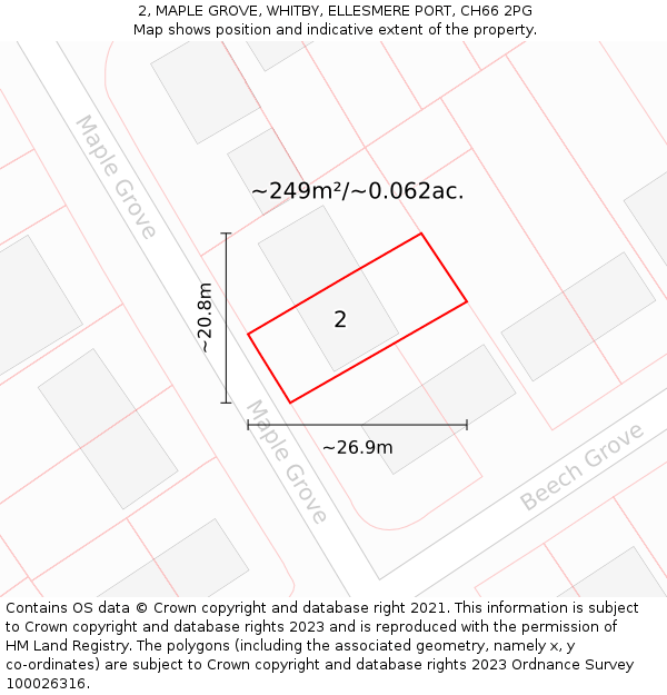 2, MAPLE GROVE, WHITBY, ELLESMERE PORT, CH66 2PG: Plot and title map