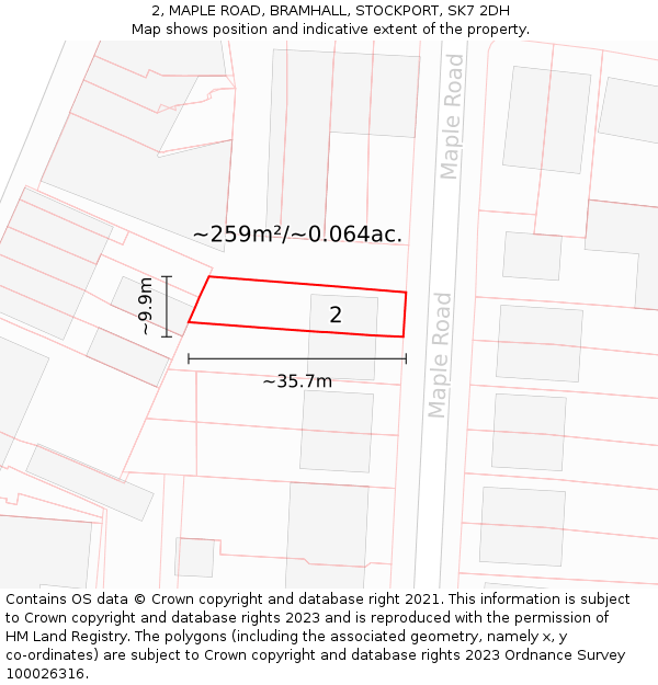 2, MAPLE ROAD, BRAMHALL, STOCKPORT, SK7 2DH: Plot and title map