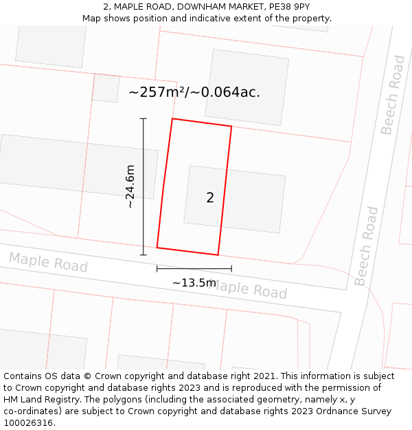 2, MAPLE ROAD, DOWNHAM MARKET, PE38 9PY: Plot and title map