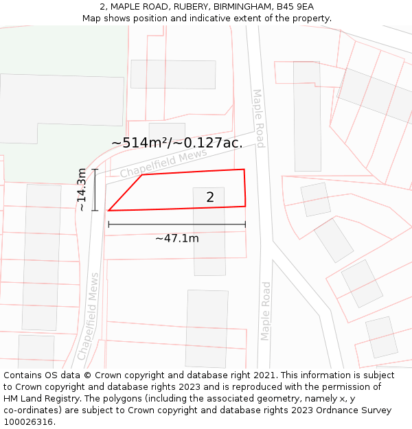 2, MAPLE ROAD, RUBERY, BIRMINGHAM, B45 9EA: Plot and title map