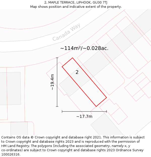 2, MAPLE TERRACE, LIPHOOK, GU30 7TJ: Plot and title map