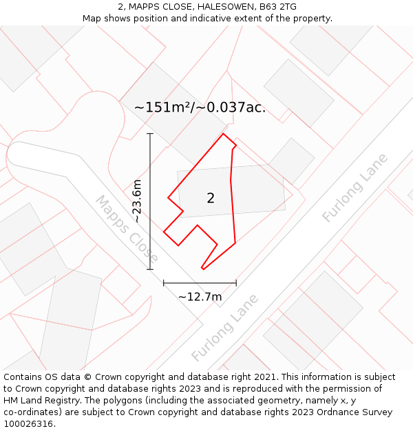 2, MAPPS CLOSE, HALESOWEN, B63 2TG: Plot and title map