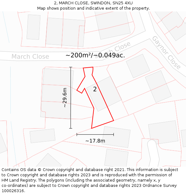 2, MARCH CLOSE, SWINDON, SN25 4XU: Plot and title map