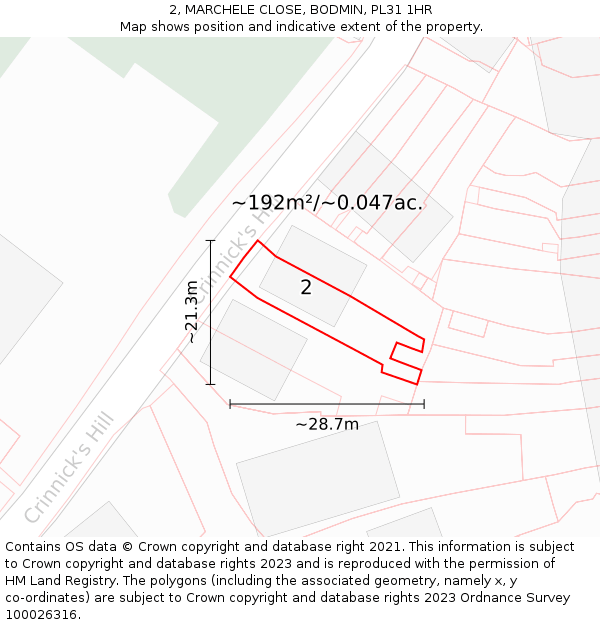 2, MARCHELE CLOSE, BODMIN, PL31 1HR: Plot and title map
