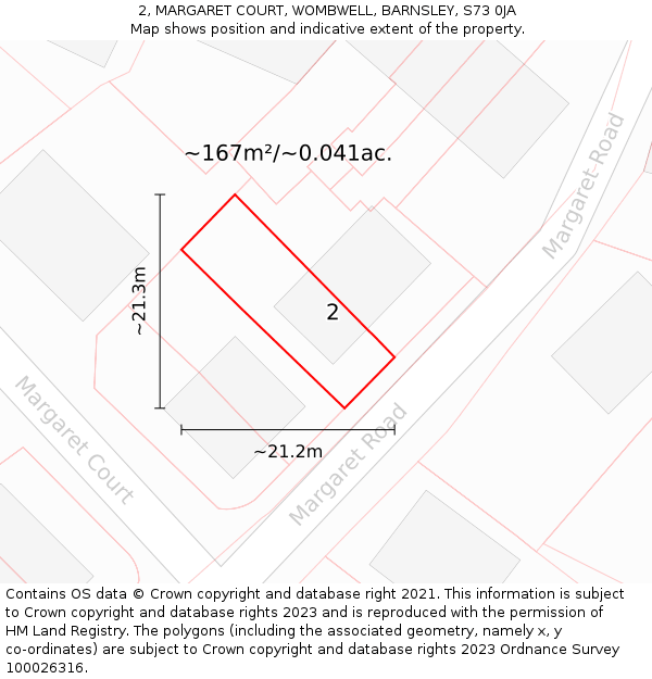 2, MARGARET COURT, WOMBWELL, BARNSLEY, S73 0JA: Plot and title map