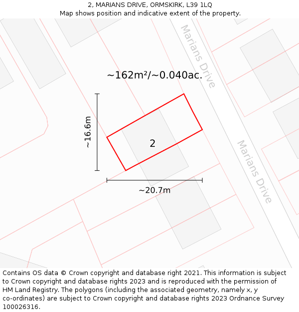 2, MARIANS DRIVE, ORMSKIRK, L39 1LQ: Plot and title map
