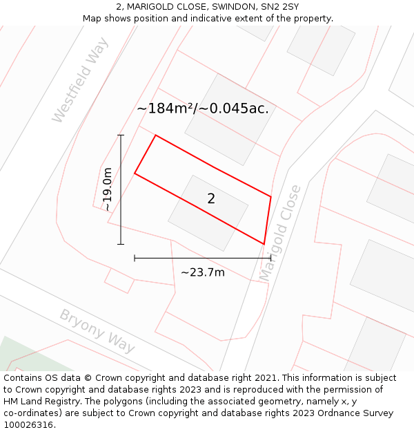 2, MARIGOLD CLOSE, SWINDON, SN2 2SY: Plot and title map