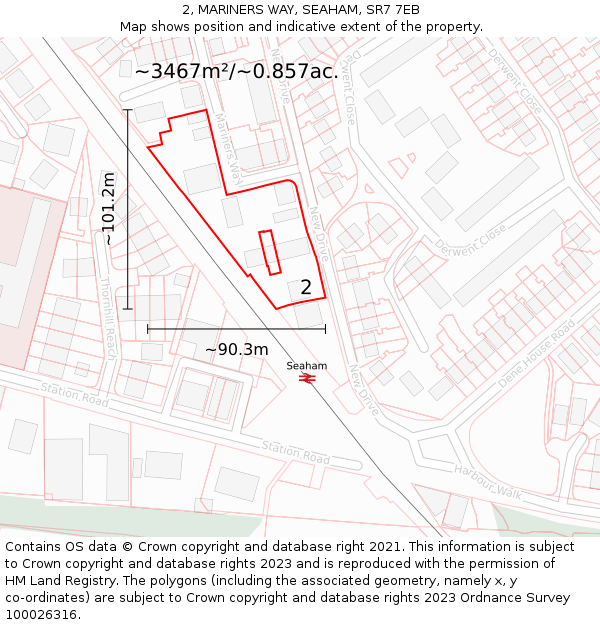 2, MARINERS WAY, SEAHAM, SR7 7EB: Plot and title map