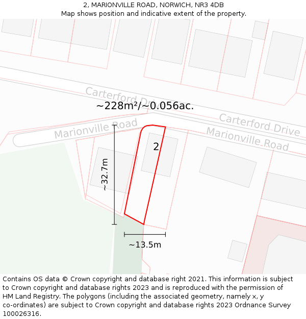 2, MARIONVILLE ROAD, NORWICH, NR3 4DB: Plot and title map