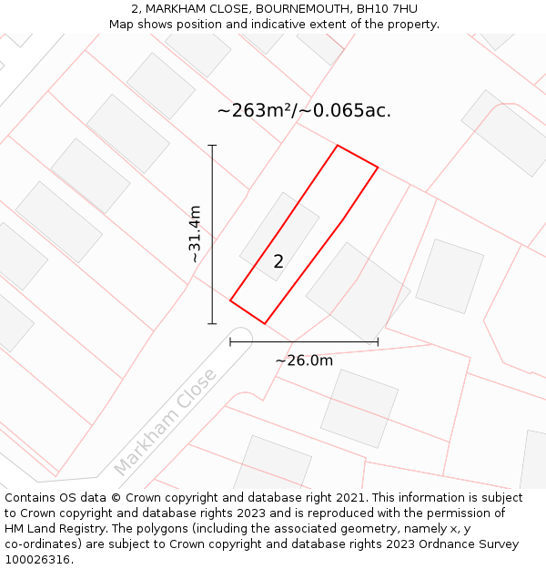 2, MARKHAM CLOSE, BOURNEMOUTH, BH10 7HU: Plot and title map