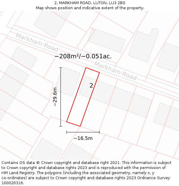 2, MARKHAM ROAD, LUTON, LU3 2BS: Plot and title map