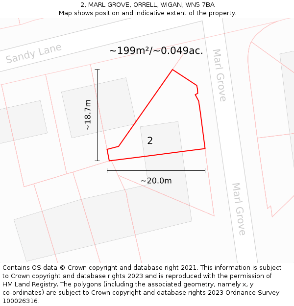 2, MARL GROVE, ORRELL, WIGAN, WN5 7BA: Plot and title map