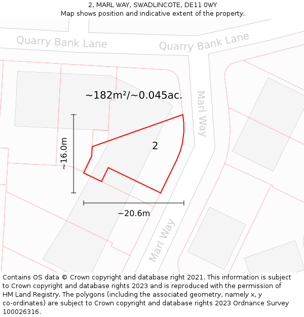 2, MARL WAY, SWADLINCOTE, DE11 0WY: Plot and title map
