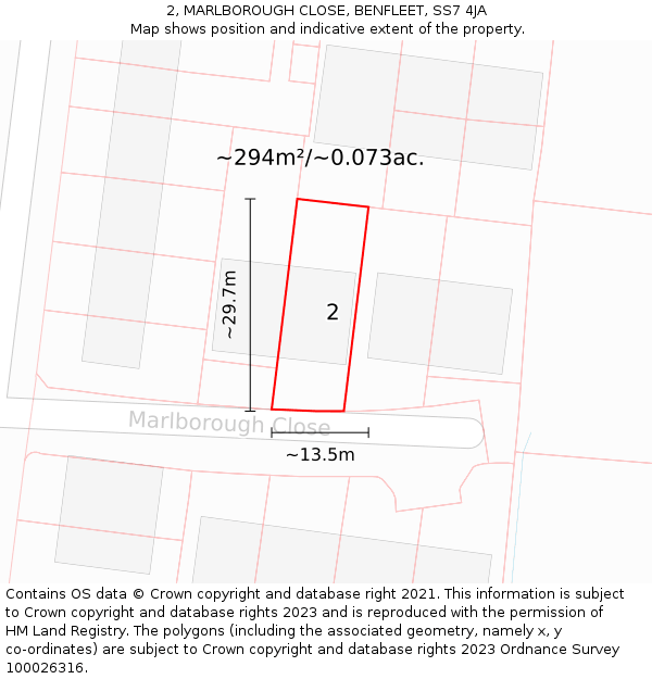 2, MARLBOROUGH CLOSE, BENFLEET, SS7 4JA: Plot and title map