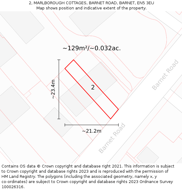 2, MARLBOROUGH COTTAGES, BARNET ROAD, BARNET, EN5 3EU: Plot and title map