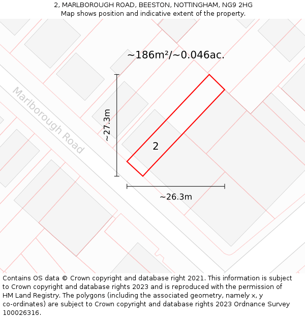 2, MARLBOROUGH ROAD, BEESTON, NOTTINGHAM, NG9 2HG: Plot and title map