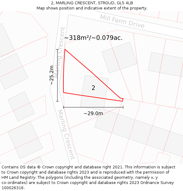 2, MARLING CRESCENT, STROUD, GL5 4LB: Plot and title map