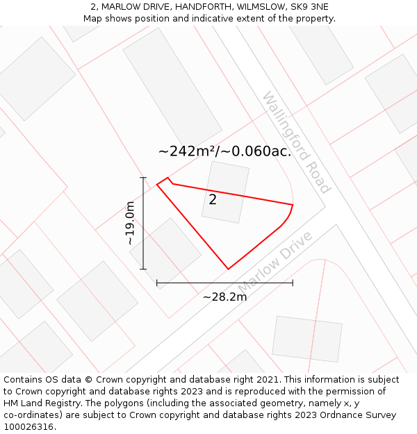 2, MARLOW DRIVE, HANDFORTH, WILMSLOW, SK9 3NE: Plot and title map