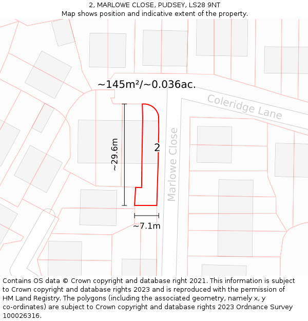 2, MARLOWE CLOSE, PUDSEY, LS28 9NT: Plot and title map