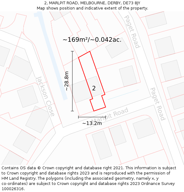 2, MARLPIT ROAD, MELBOURNE, DERBY, DE73 8JY: Plot and title map