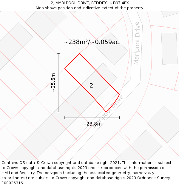 2, MARLPOOL DRIVE, REDDITCH, B97 4RX: Plot and title map