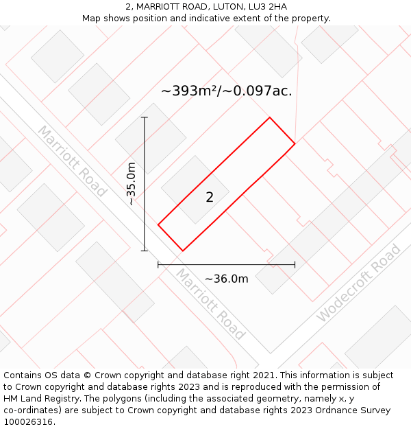 2, MARRIOTT ROAD, LUTON, LU3 2HA: Plot and title map