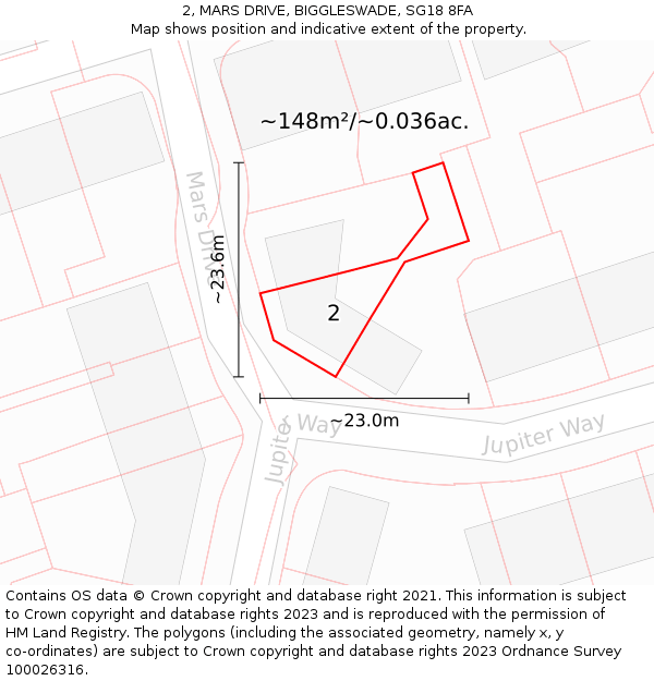 2, MARS DRIVE, BIGGLESWADE, SG18 8FA: Plot and title map