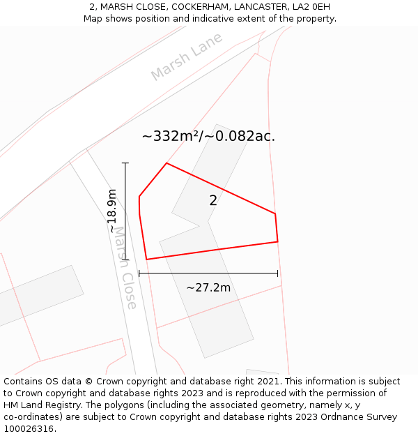 2, MARSH CLOSE, COCKERHAM, LANCASTER, LA2 0EH: Plot and title map