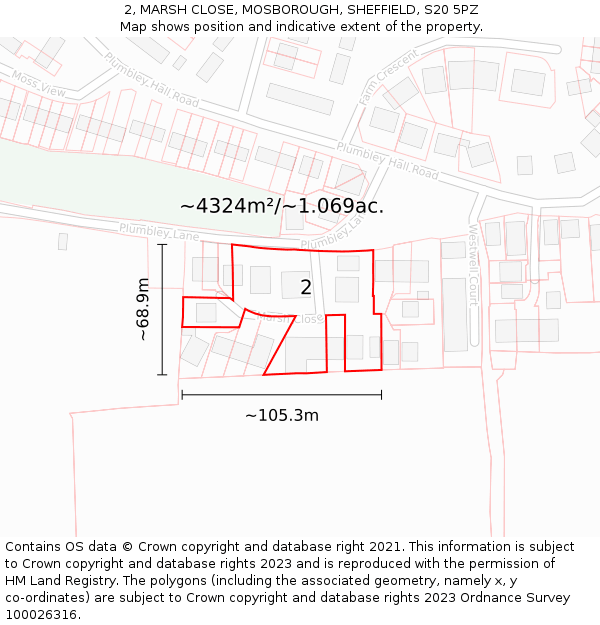 2, MARSH CLOSE, MOSBOROUGH, SHEFFIELD, S20 5PZ: Plot and title map