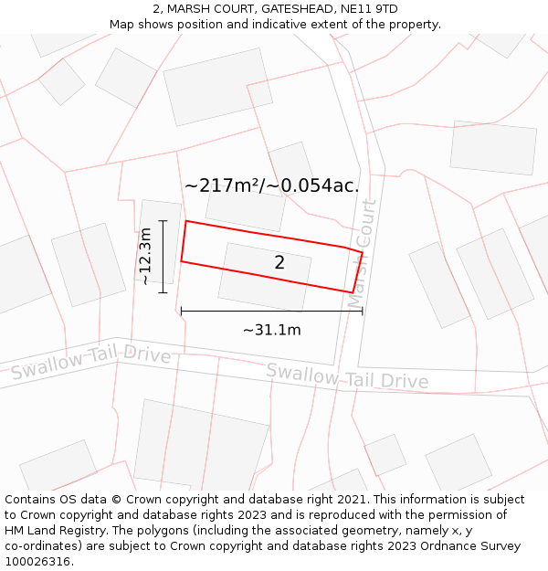 2, MARSH COURT, GATESHEAD, NE11 9TD: Plot and title map