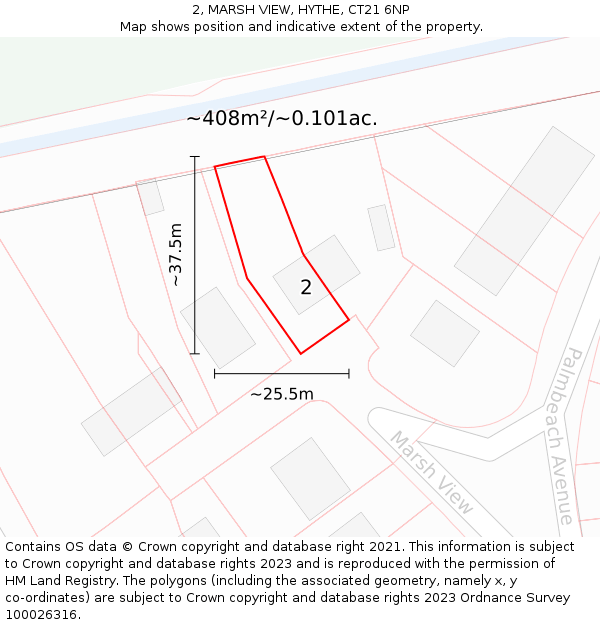 2, MARSH VIEW, HYTHE, CT21 6NP: Plot and title map