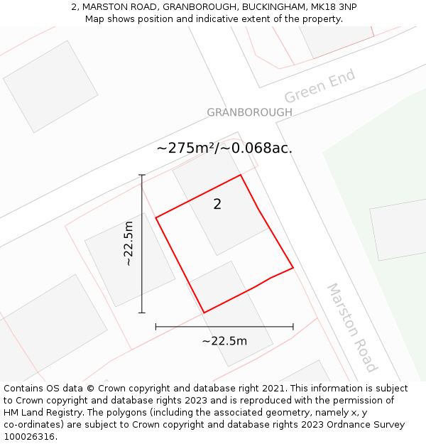 2, MARSTON ROAD, GRANBOROUGH, BUCKINGHAM, MK18 3NP: Plot and title map