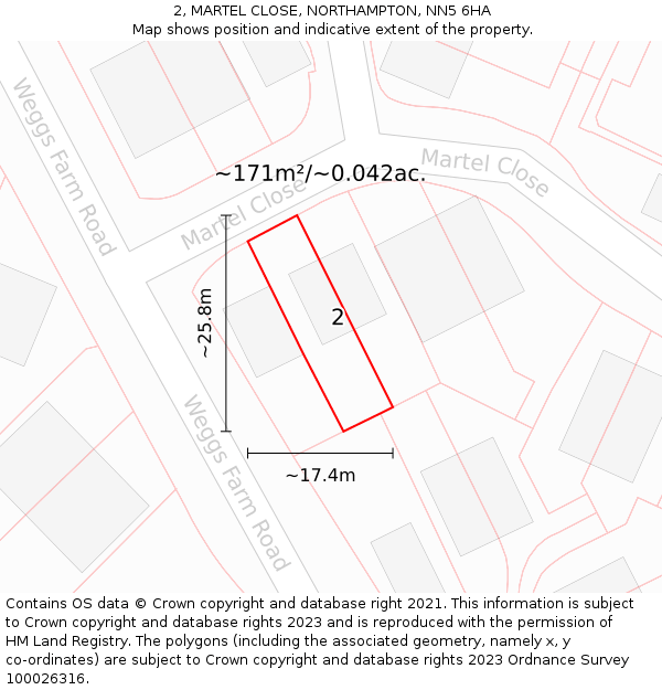 2, MARTEL CLOSE, NORTHAMPTON, NN5 6HA: Plot and title map