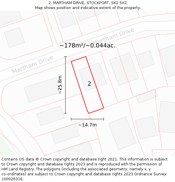 2, MARTHAM DRIVE, STOCKPORT, SK2 5XZ: Plot and title map