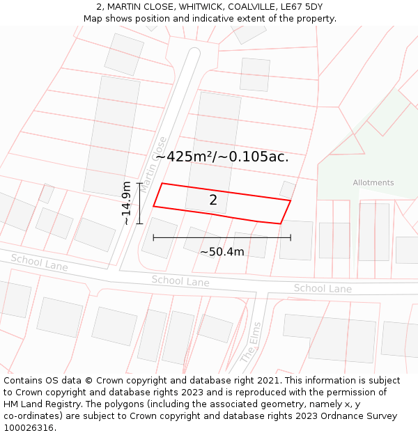 2, MARTIN CLOSE, WHITWICK, COALVILLE, LE67 5DY: Plot and title map