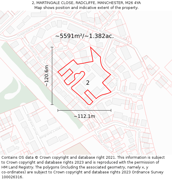 2, MARTINGALE CLOSE, RADCLIFFE, MANCHESTER, M26 4YA: Plot and title map