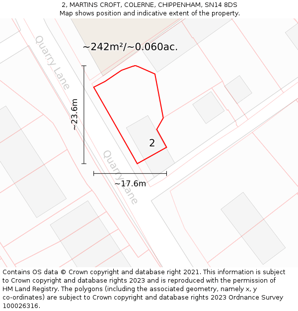 2, MARTINS CROFT, COLERNE, CHIPPENHAM, SN14 8DS: Plot and title map