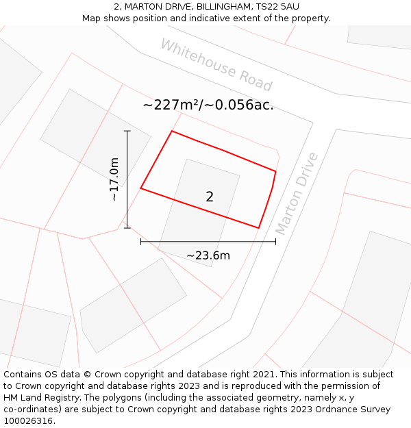2, MARTON DRIVE, BILLINGHAM, TS22 5AU: Plot and title map