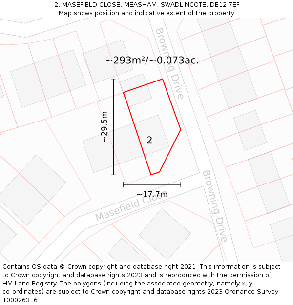2, MASEFIELD CLOSE, MEASHAM, SWADLINCOTE, DE12 7EF: Plot and title map
