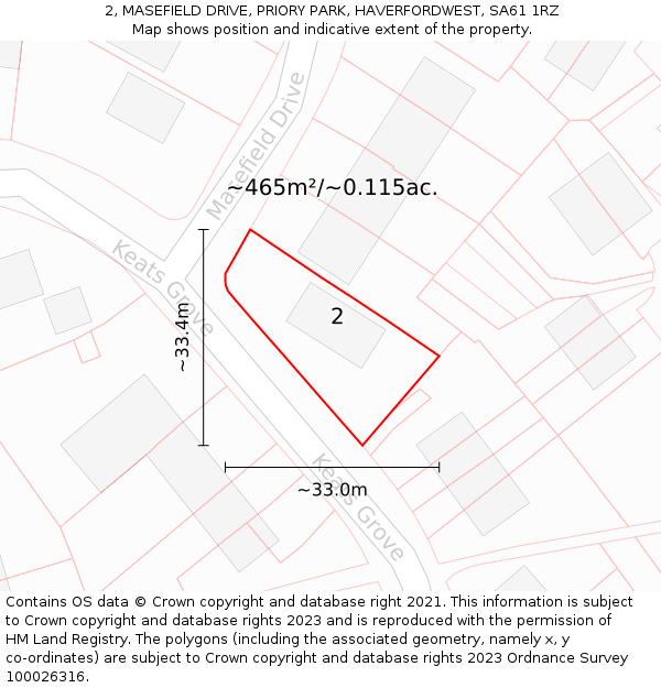 2, MASEFIELD DRIVE, PRIORY PARK, HAVERFORDWEST, SA61 1RZ: Plot and title map