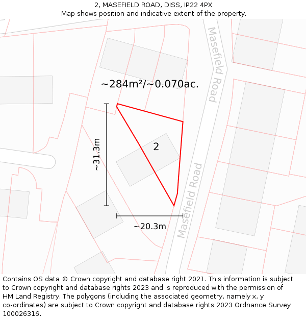 2, MASEFIELD ROAD, DISS, IP22 4PX: Plot and title map