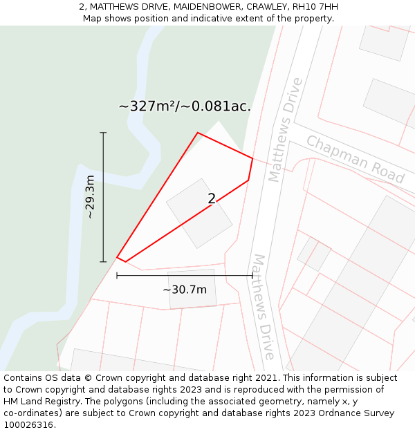 2, MATTHEWS DRIVE, MAIDENBOWER, CRAWLEY, RH10 7HH: Plot and title map