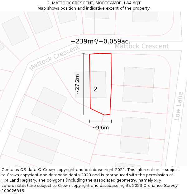 2, MATTOCK CRESCENT, MORECAMBE, LA4 6QT: Plot and title map