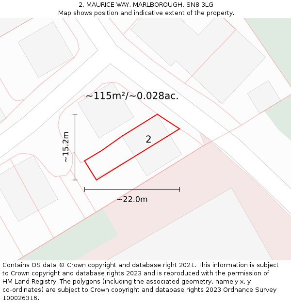 2, MAURICE WAY, MARLBOROUGH, SN8 3LG: Plot and title map