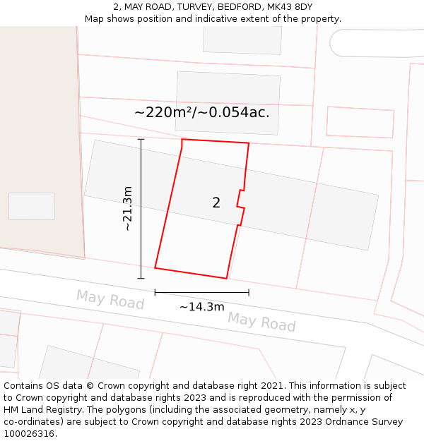 2, MAY ROAD, TURVEY, BEDFORD, MK43 8DY: Plot and title map