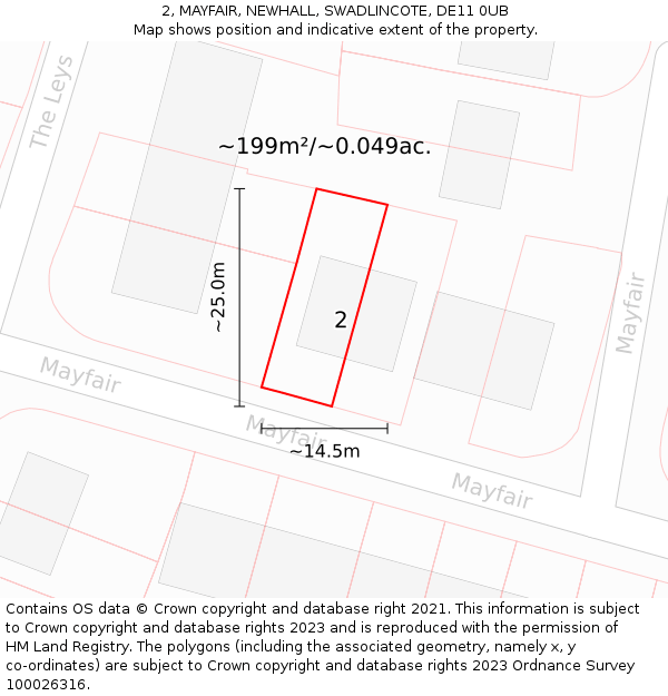 2, MAYFAIR, NEWHALL, SWADLINCOTE, DE11 0UB: Plot and title map