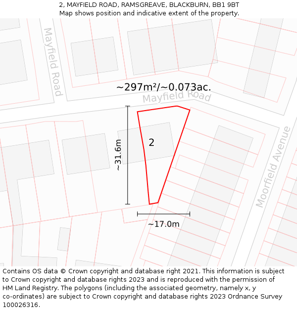 2, MAYFIELD ROAD, RAMSGREAVE, BLACKBURN, BB1 9BT: Plot and title map
