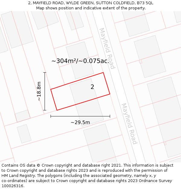 2, MAYFIELD ROAD, WYLDE GREEN, SUTTON COLDFIELD, B73 5QL: Plot and title map