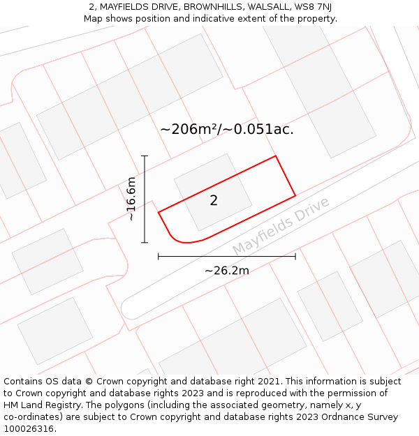 2, MAYFIELDS DRIVE, BROWNHILLS, WALSALL, WS8 7NJ: Plot and title map